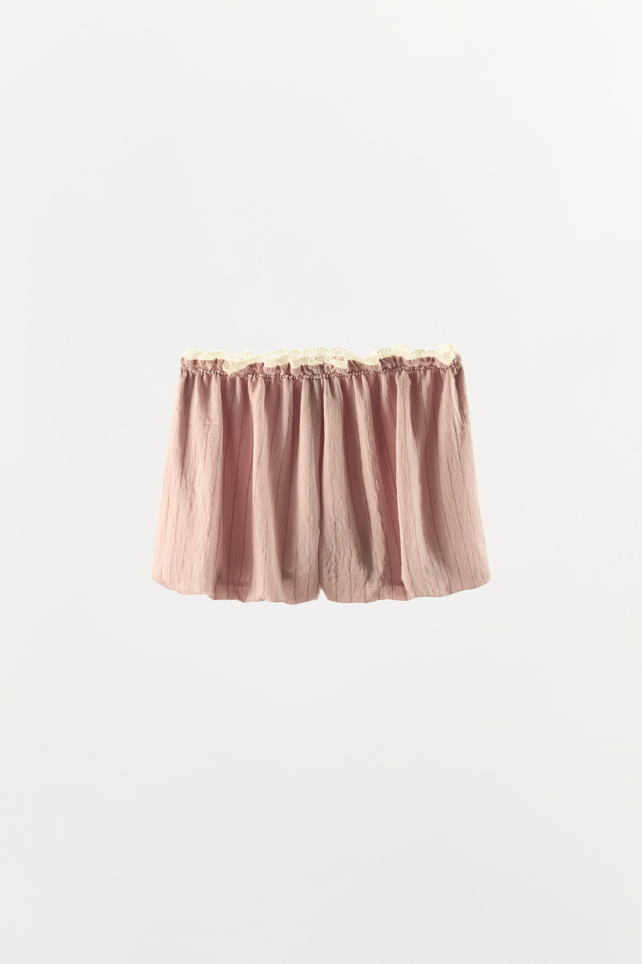 LACE TRIM STRIPED BALLOON SHORTS